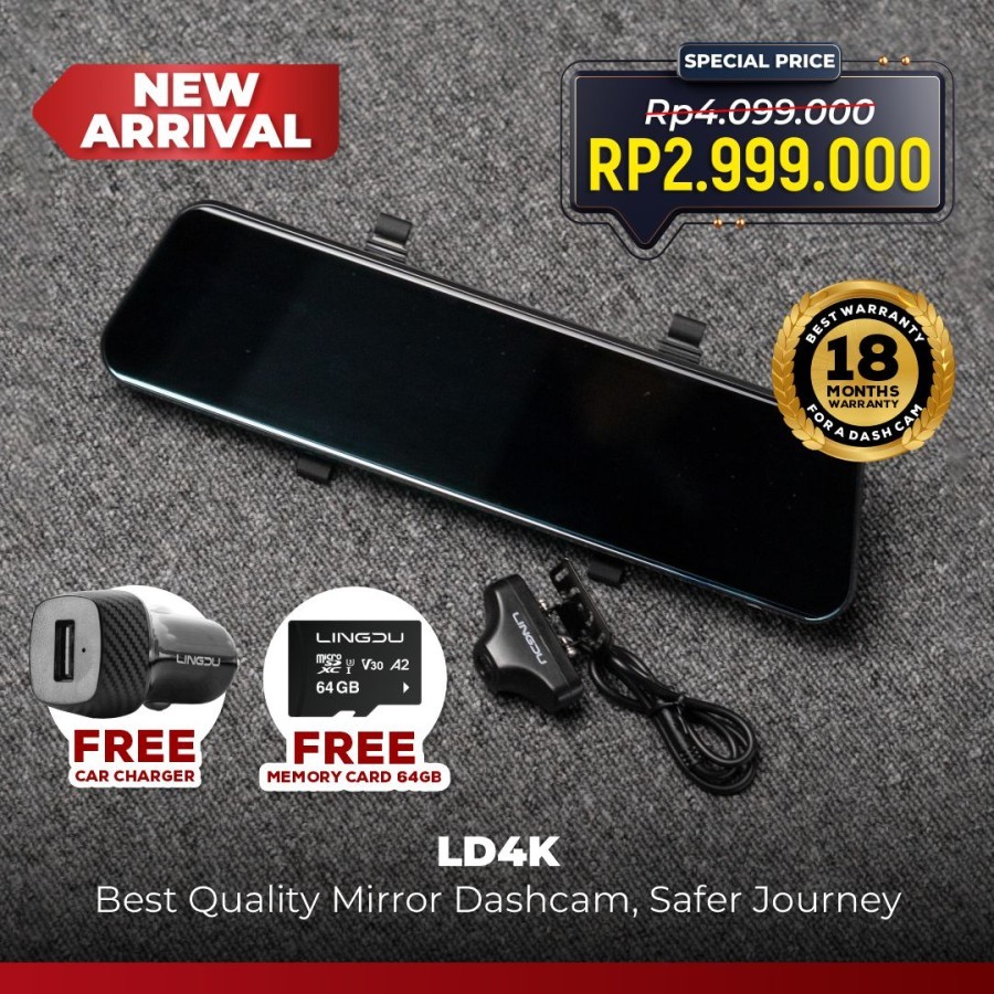 Lingdu Dashcam LD4K - 4K+1080P Kamera Dashcam Mobil LINGDU LD4K Built-in GPS