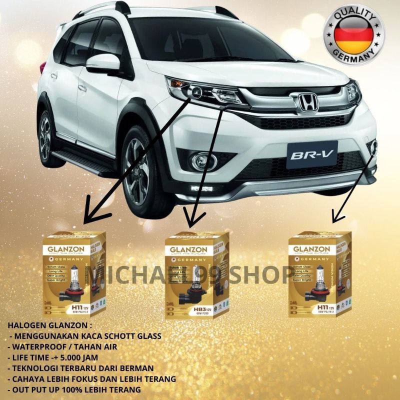 BOHLAM LAMPU HALOGEN MOBIL HONDA BRV LAMPU DEKAT / LAMPU JAUH / LAMPU FOGLAMP ORIGINAL GLANZON