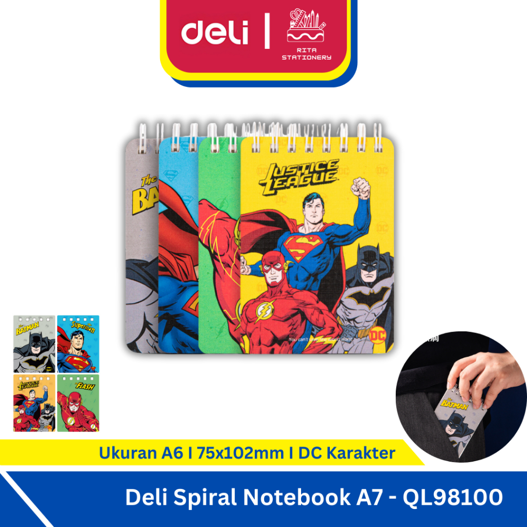 

Deli Spiral Notebook A7 Kecil Anak Laki-Laki Karakter DC Marvel Buku Saku - QL98100