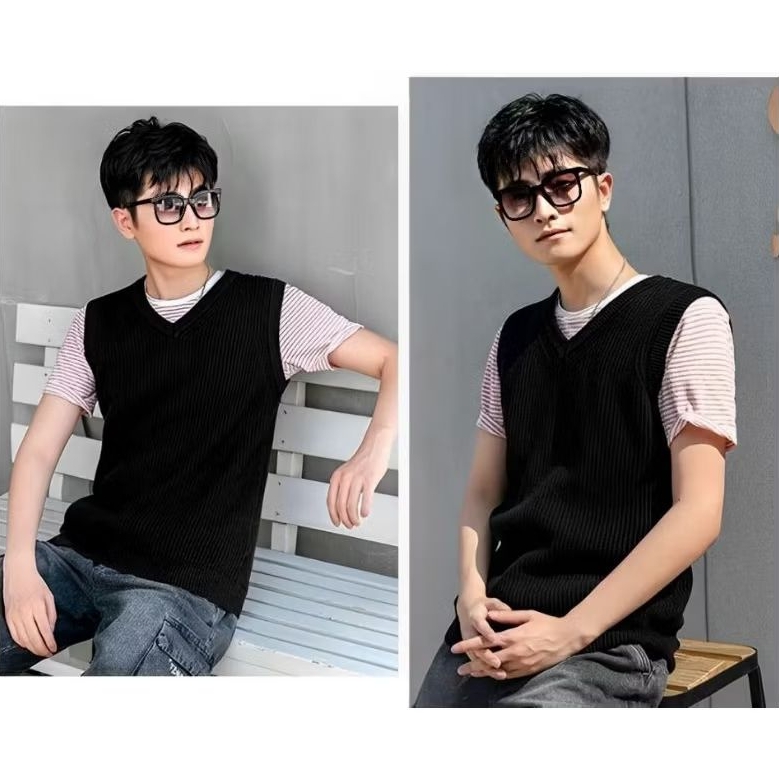 Rompi Rajut Kerja Pria Dewasa | Atasan Baju Pria/Wanita | Sweater Rajut Top | Vest Knit Korean Style