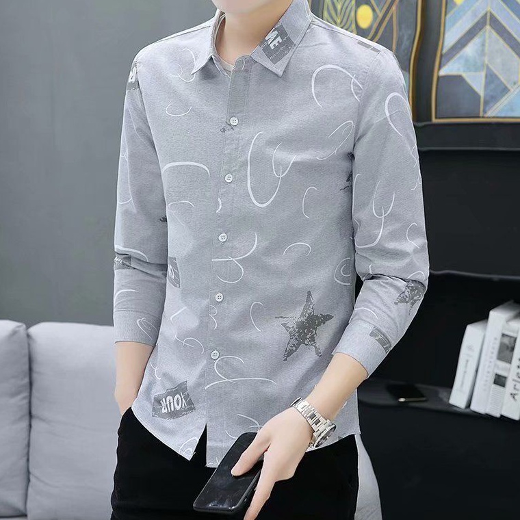 Kemeja PriaKerenTerbaru Shirt MenS Korean Style Trendy LongSleeve Slim Fit