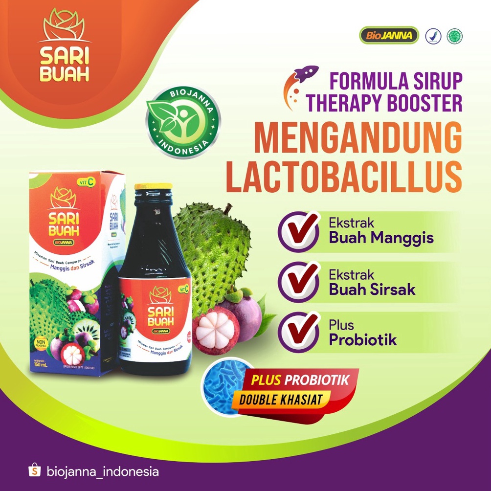 

Harga Promo SARI BUAH PROBIOTIK SARI BUAH BIOJANNA SARI MANGGIS EKSTRAK MANGGIS ISI 15ml T6