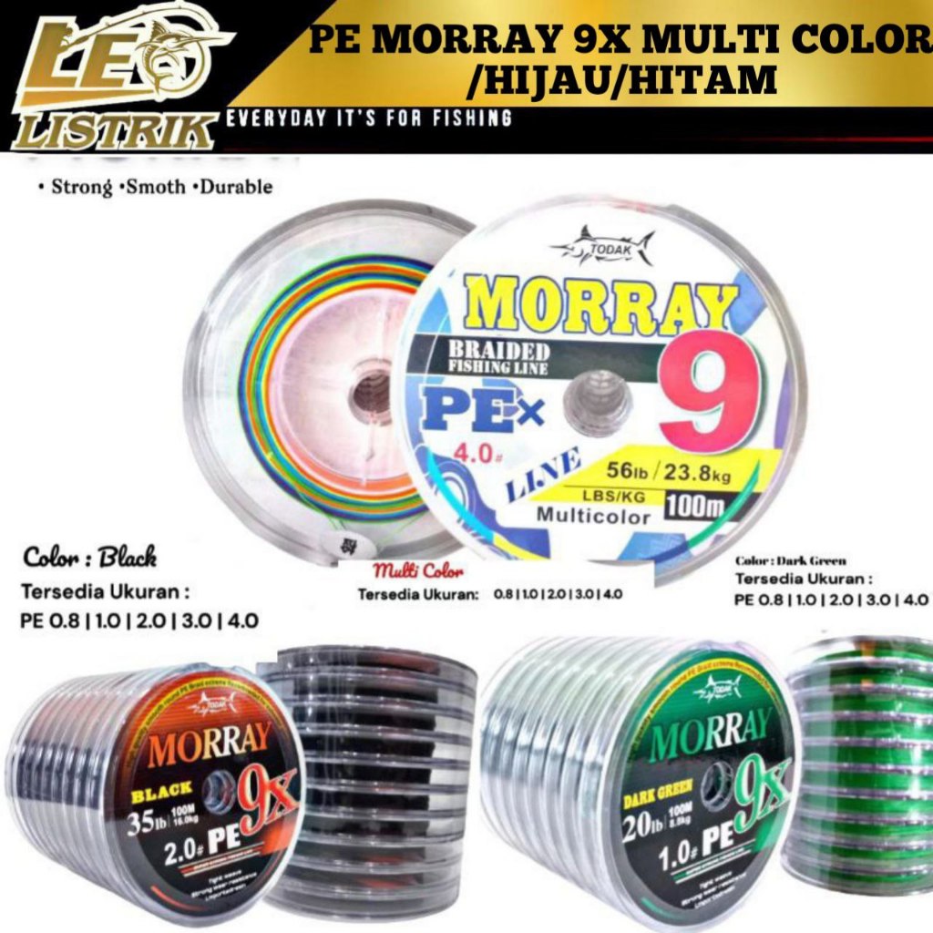 PE MORRAY X9 100M CONNECTING WARNA MULTI COLOR / HIJAU / HITAM SENAR PANCING TERLARIS