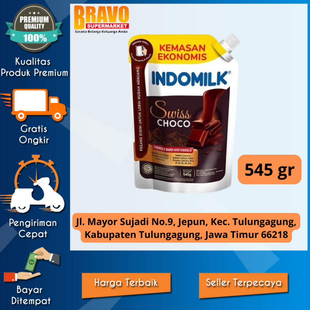 

Bravo Supermarket Tulungagung - Indomilk Susu Kental Manis Coklat – Swiss Choco Pouch 545gr