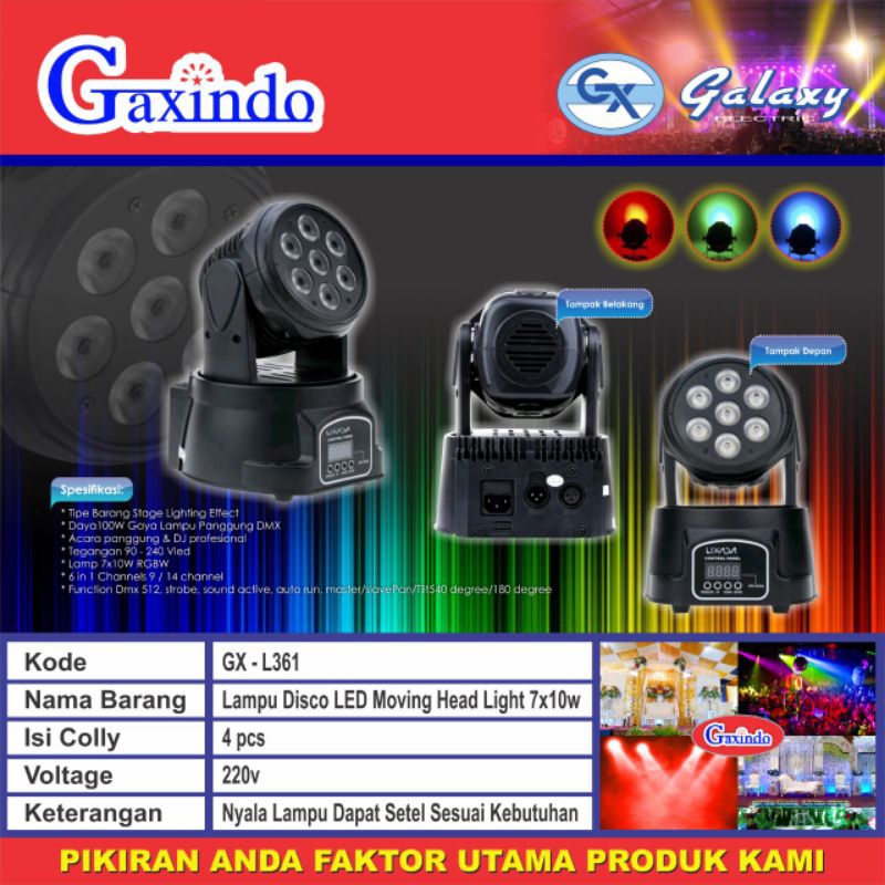 Lampu Disco LED Moving Head Light 7x10W GAXINDO / Mini LED Moving Head Light 7 x 10 Watt