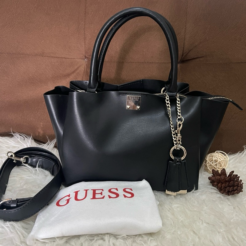 preloved guess bag original|tas guess ori counter top handle sling bag|tas kantor hitam kulit