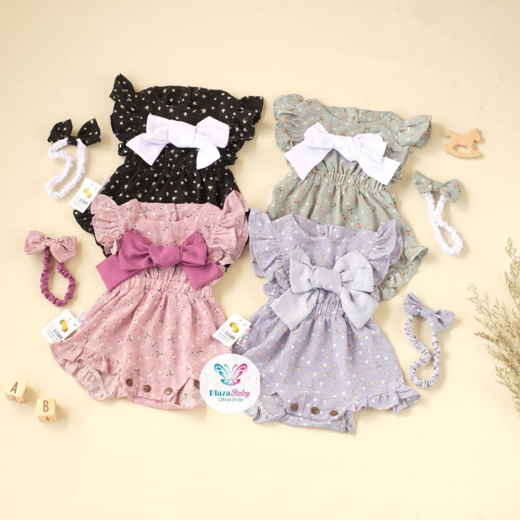 PROMO 9.9 plazababyku GISELLA romper jumpsuit jumper bayi motif yang lucu + free headband Jumpsuit
