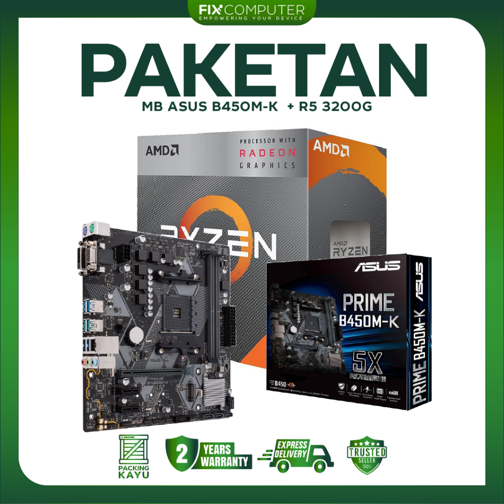 Paket Motherboard Gaming ASUS B450M-K + Ryzen 3 3200G Fix Computer