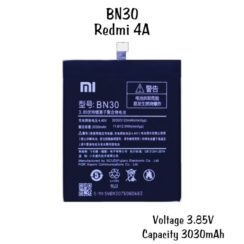 Baterai Batre xiaomi Redmi 4A Batre Xiaomi Bn30 Original New 100%