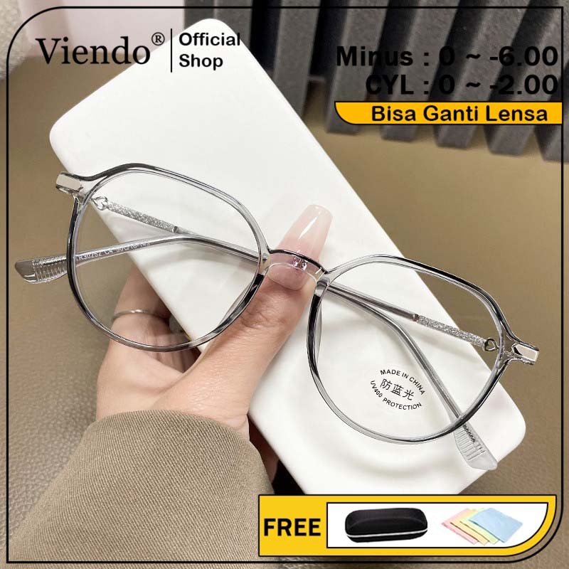 Viendo Kacamata Photocromic Minus Silinder Wanita Pria Frame Anti Radiasi Blueray Kaca Mata Optik