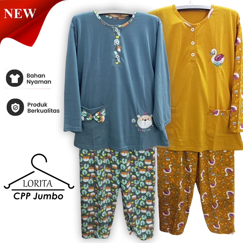 LORITA -  Babydoll CPP Ukuran Standard Dan Jumbo - Setelan Baju Tidur Wanita Dewasa Bahan Kaos Katun