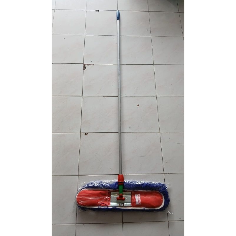 Set 60cm Loby Biru Wool Stik Gagang Alumunium 150cm Tongkat Pel Kering Sapu Loby Tangkai Alm Starmop