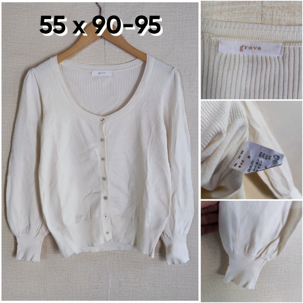 Cardigan Grove Ivory O Neck Size M Wanita Atasan Cewek Outer Knit GF417