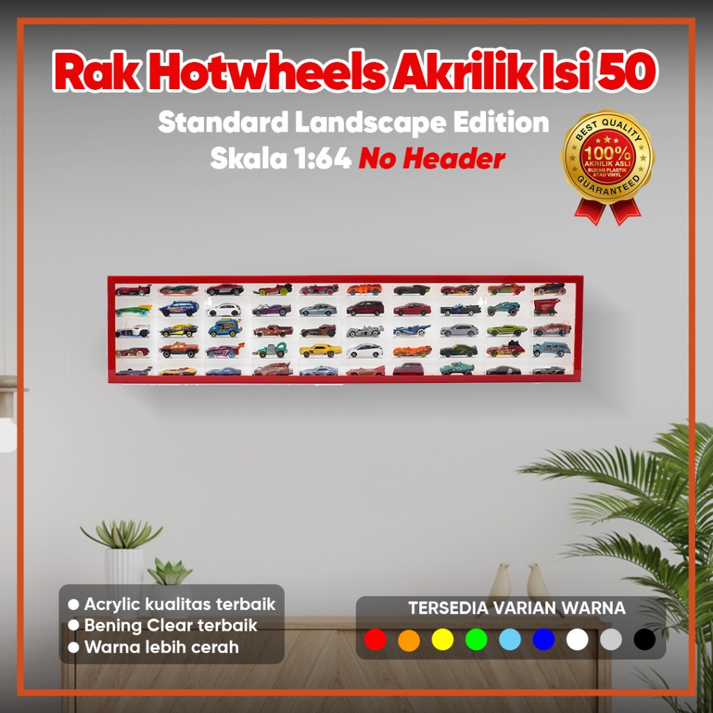Rak Hotwheels Akrilik Isi 50 - No Header Landscape Standard Edition Skala 1:64