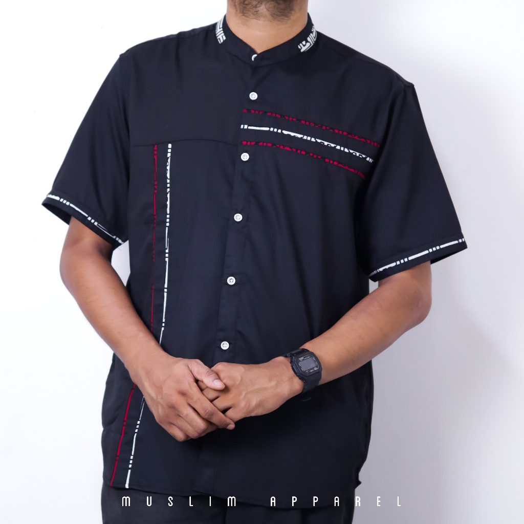 Koko Lengan Pendek Pria Model terbaru - Baju Kemeja Koko Pria Motif Batik - Baju Muslim Laki-laki
