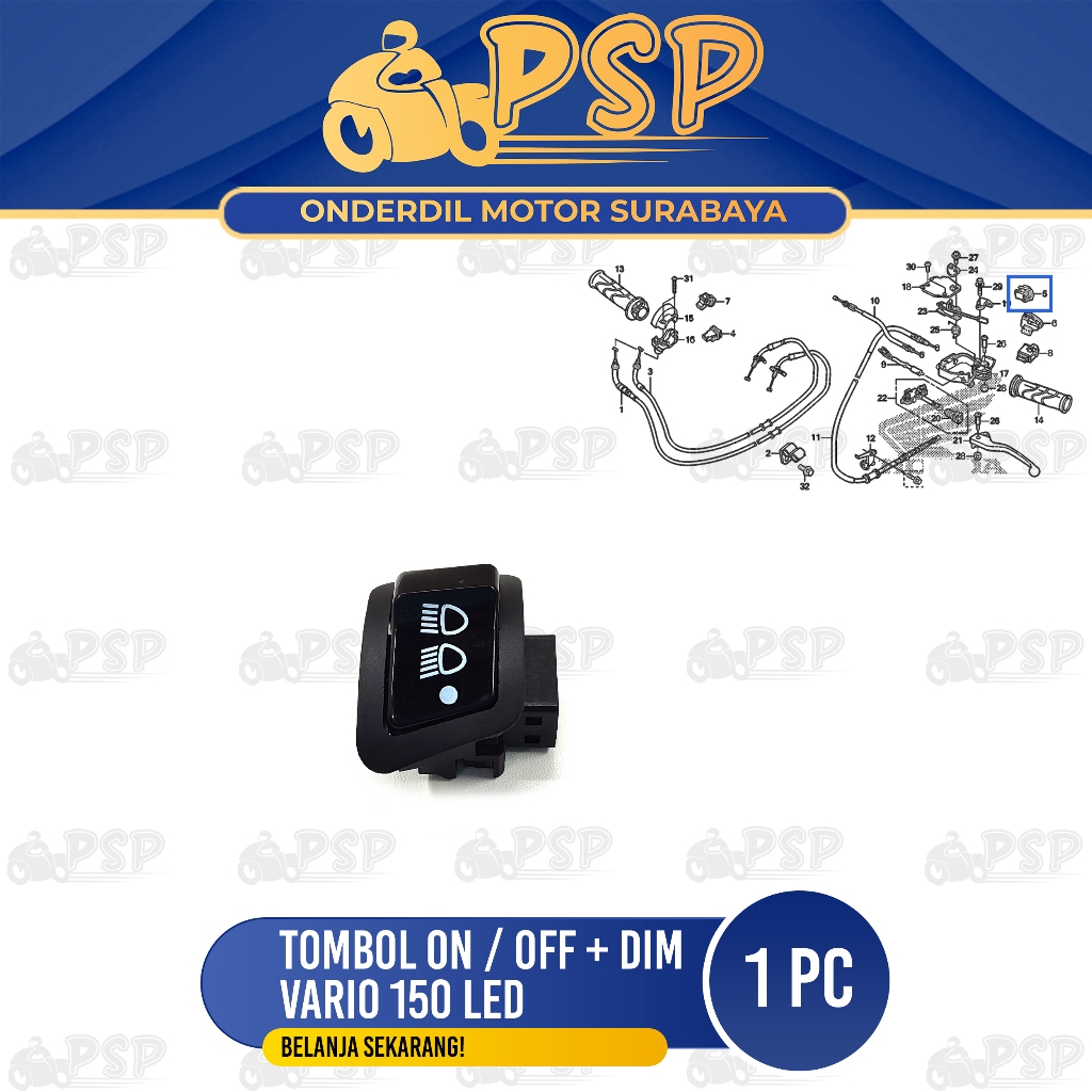 Tombol On Off + Dim Vario 150 LED - Saklar Sakelar Switch Modif 3 Fungsi Lampu Utama Dimmer Jauh