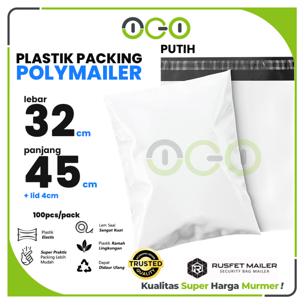 

Polymailer Amplop Putih 32cm X 45cm Polos Solid Color Plastik Packing Online shop Harga Per-Pack