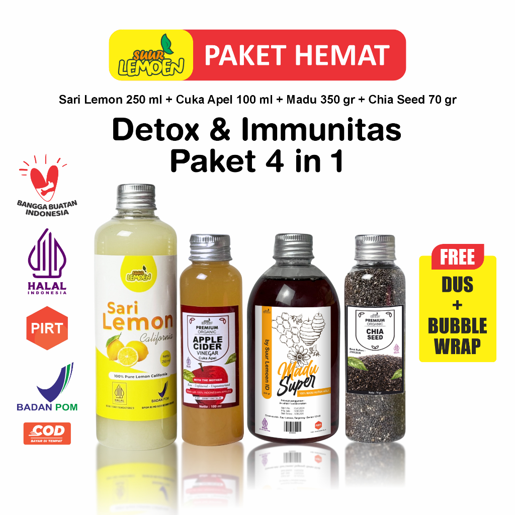 

Paket Detox Diet: Kombinasi Sari Lemon Murni, Madu, Chia Seeds, dan Garam Himalaya untuk Mendukung Imunitas