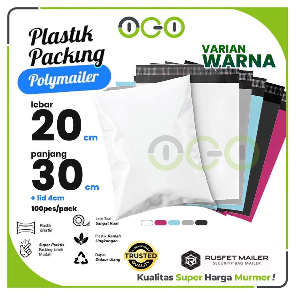 

Polymailer Amplop 20cm X 30cm Varian Warna Polos Solid Plastik Packing Online shop Harga Per-Pack