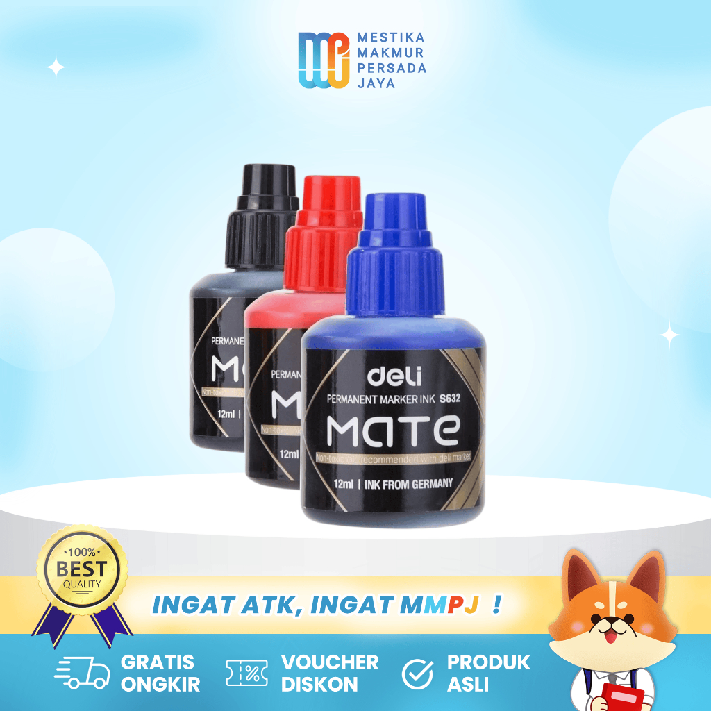 

Deli Refill Tinta Spidol Permanen Isi Ulang - Warna Hitam Biru Merah S632