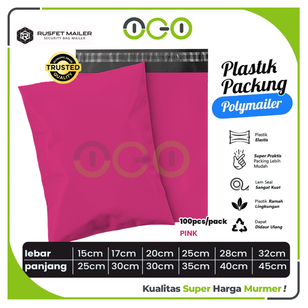 

Polymailer Amplop Warna Pink Varian Ukuran Polos Solid Plastik Packing Online shop Harga Per-Pack