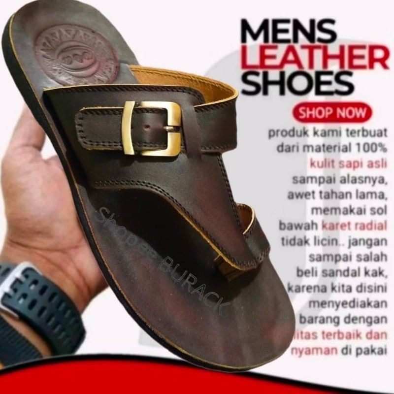 Sandal pria ful kulit asli model jepit gesper kualitas premium warna hitam dan coklat
