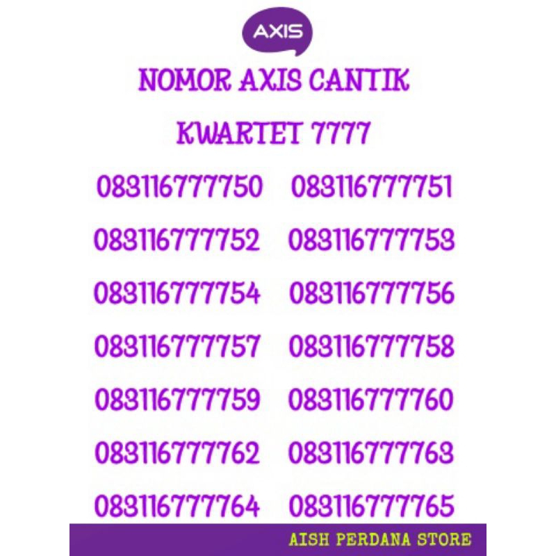 Nomer Axis Cantik Kartu Perdana Segel Kwartet 7777