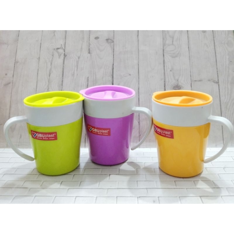 GELAS PLASTIK + TUTUP GBU 280 ML / MUG TUTUP PLASTIK - GBU PLAST