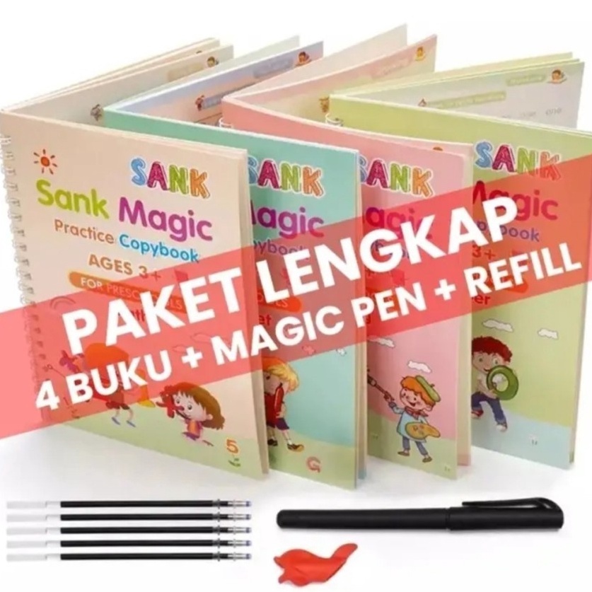 

Fast Order 1 Set Dapat 4 Buku Pena Magic Practice Book Belajar Alfabet Lukisan Aritmatika