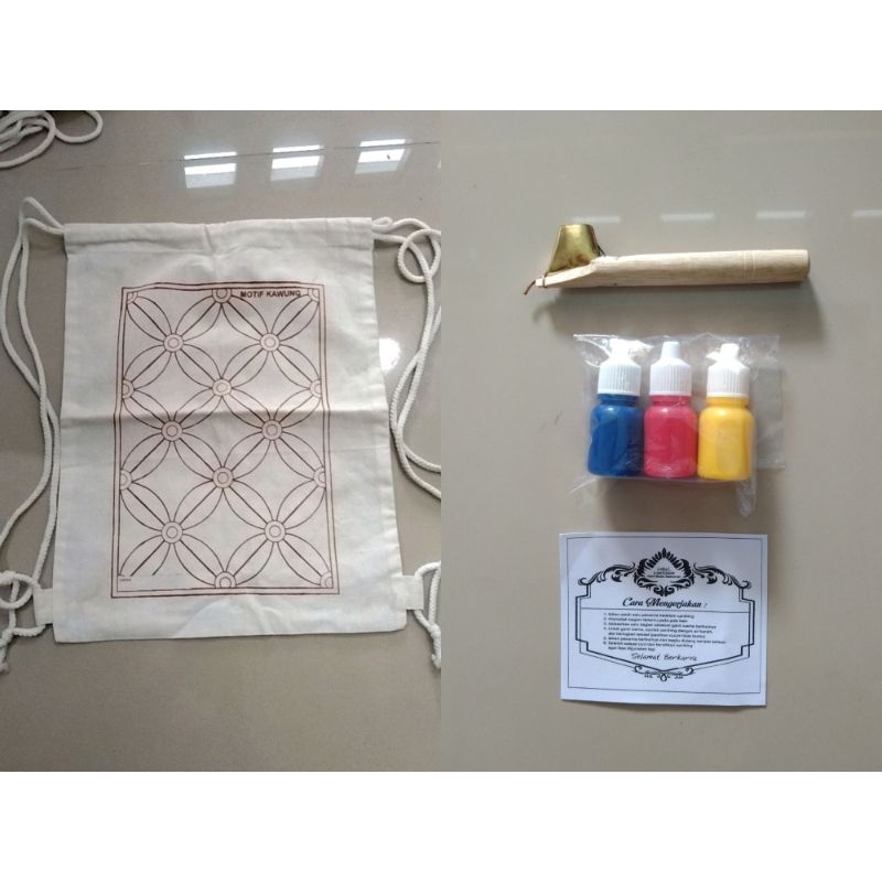 

PAKET ALAT BATIK TAS SERUT GENDONG LENGKAP (Tas serut, canting, cat batik 1set)