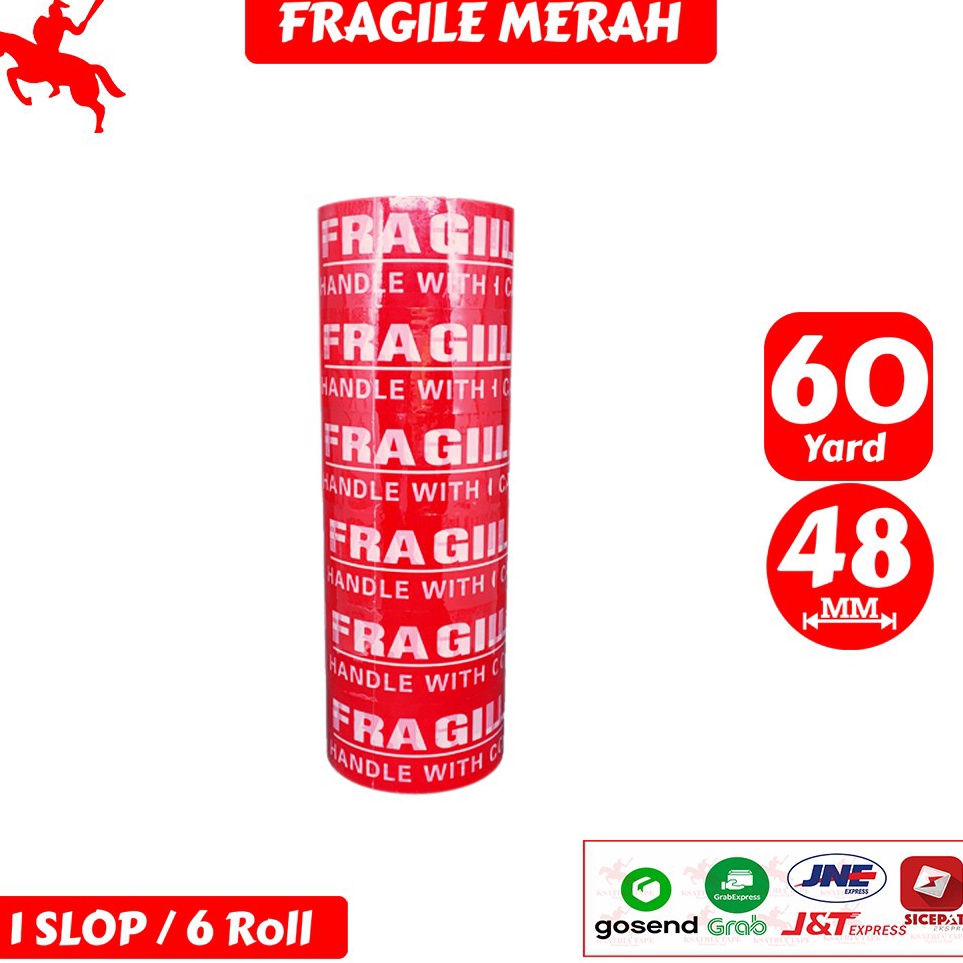 

KODE L45W Lakban OPP Tape Lakban Fragile Merah KSATRIA Tape 6 Yard 1 Slop