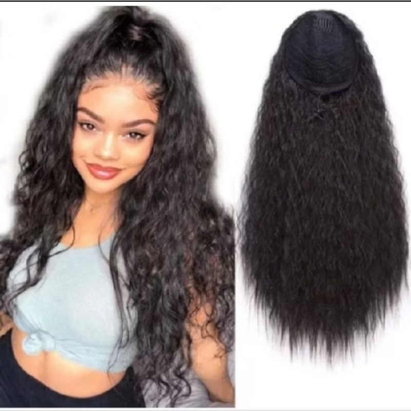 ponytail curly wig wanita hairclip ekor kuda rambut kucir model realistic