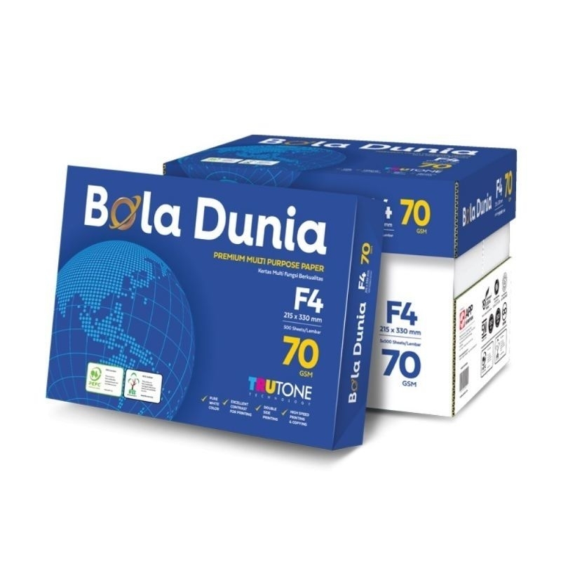 

Kertas F4 70 Gram Bola Dunia 1 Dus ( 5 Rim ) Folio