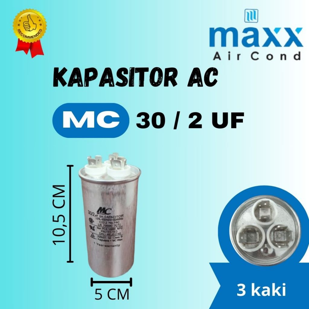 KAPASITOR / CAPASITOR 3 KAKI AC MEREK MC 30/2 uF MIKRO