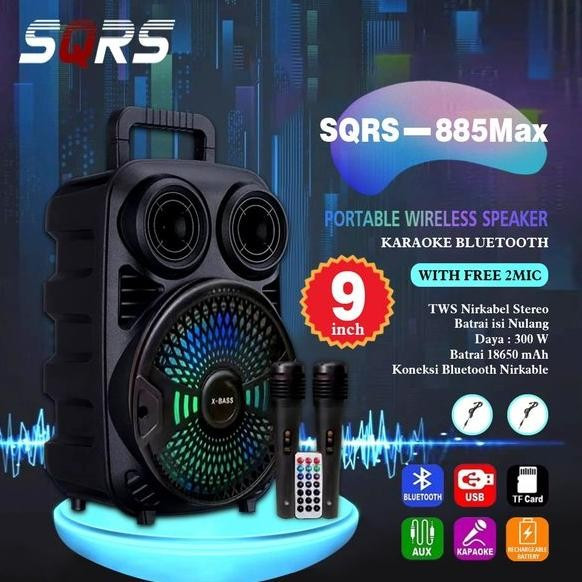 speaker SQRS 885 max bluetooth wireless 2 mic ready stock