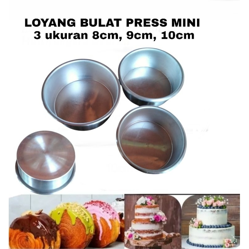 Loyang kue bolu bulat mini / loyang cetakan kue bulat press tanpa sambungan Ukuran 8, 9, 10cm