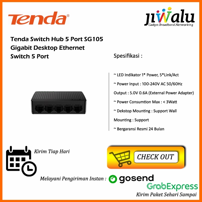 Tenda Switch Hub 5 Port SG105 Gigabit Desktop Ethernet Switch 5 Port
