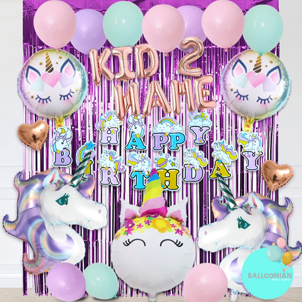 UNICORN BIG PURPLE DECORATION SET/DEKORASI ULTAH ANAK/BALON FOIL PONY/BIRTHDAY SET/ULANG TAHUN ANAK