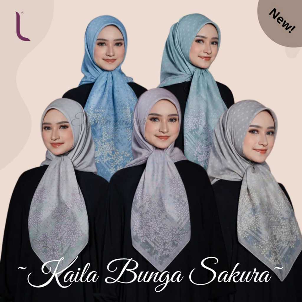 ELZATTA HIJAB  SEGI EMPAT KAILA BUNGA SAKURA BAHAN VOAL  MOTIF PREMIUM KERUDUNG ELZATTA JILBAB ELZAT