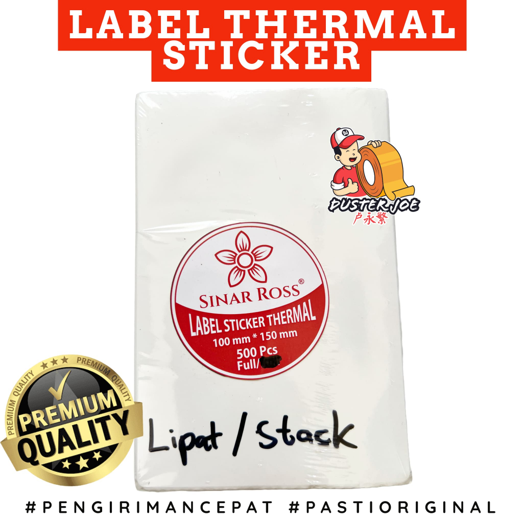 

Rad Sinar Ross Label Kertas Thermal Barcode 100x150 Isi 500 Per 1 Pcs-Stack-Lipat