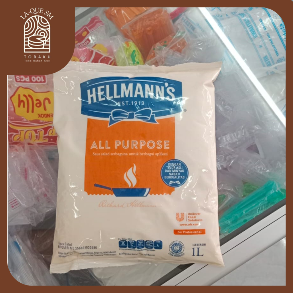 

Tobaku LA-QUE SM | Hellmann's All Purpose Mayonaise Kemasan 1 Liter / Saus Mayo Salad Serbaguna