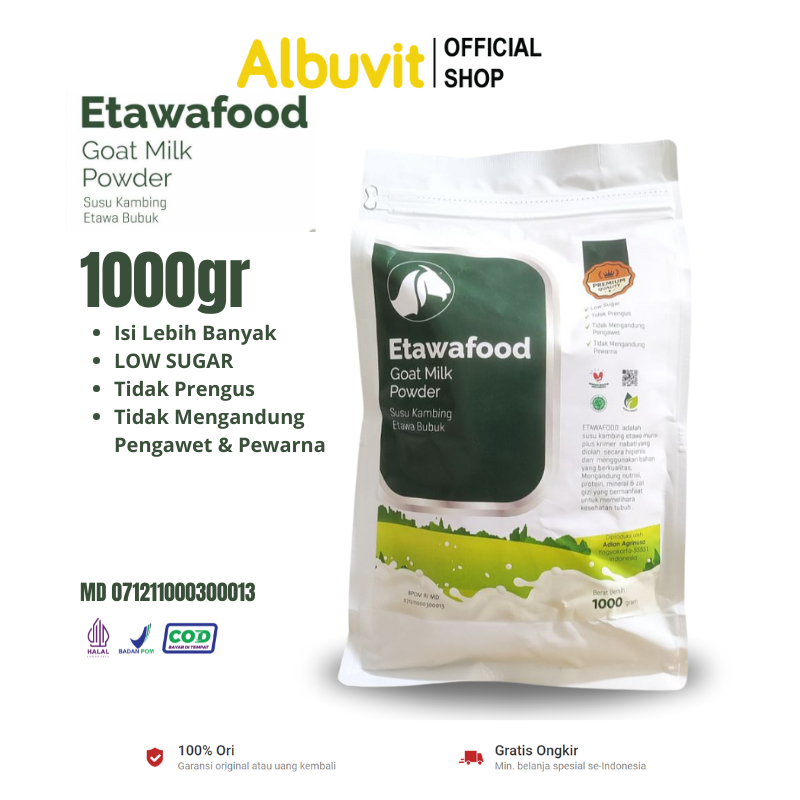 

Etawa Food Susu Kambing Etawa Bubuk Rasa Original 1KG Alami Rendah Gula Bantu mengatasi asam urat nyeri sendi Osteoporosis Kebas