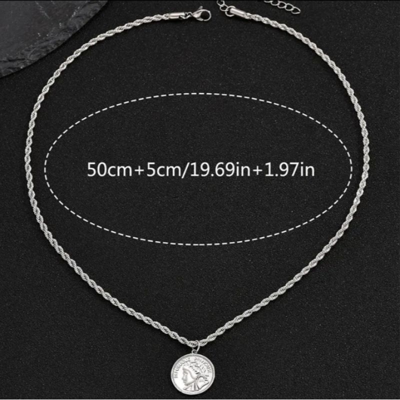 VALUE PACK Kalung Titanium Elizabeth Koin Vintage - Liontin Anti Karat untuk Pria & Wanita.