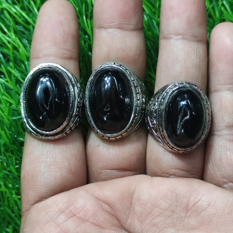 cincin batu akik combong hitam combong Yaman garansi 100% natural