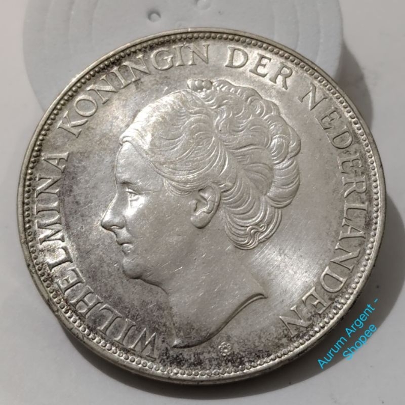 SWILH2.5G-8S.. 1 PC KOIN PERAK KUNO ASLI 2.5 GULDEN WILHELMINA TH 1937.  -- SILVER COIN --