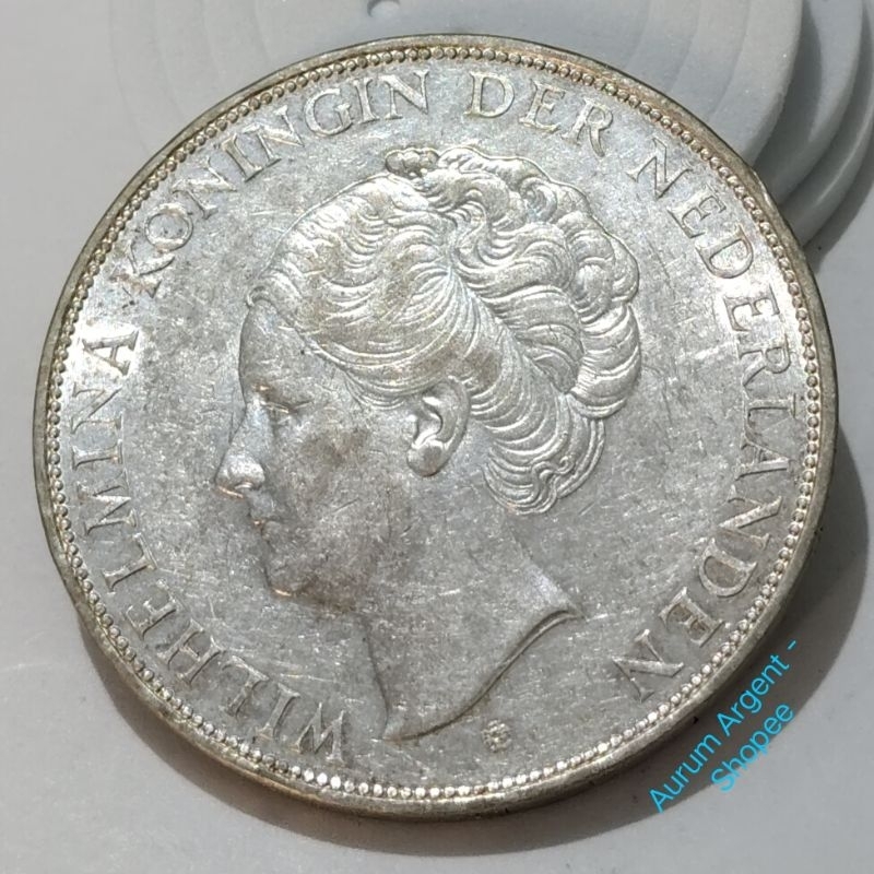 SWILH2.5G-9S.. 1 PC KOIN PERAK KUNO ASLI 2.5 GULDEN WILHELMINA TH 1939.  -- SILVER COIN --