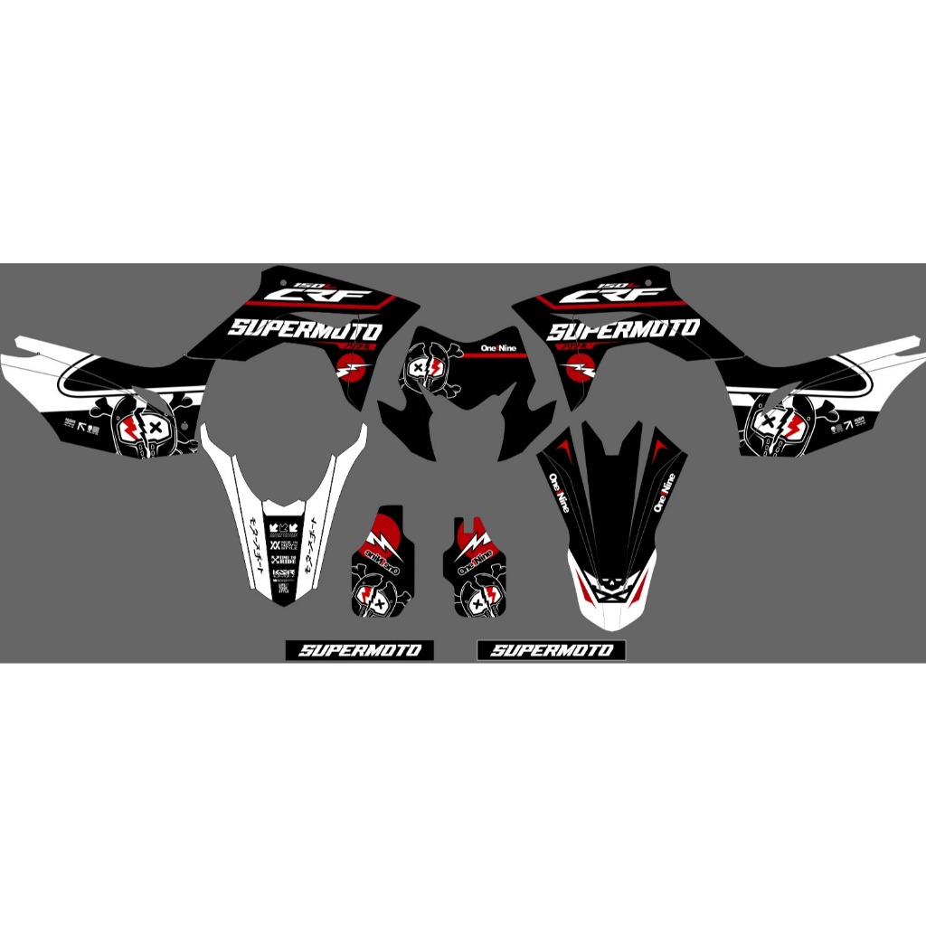 Decal stiker CRF 150L warna HITAM PUTIH LIST MERAH
