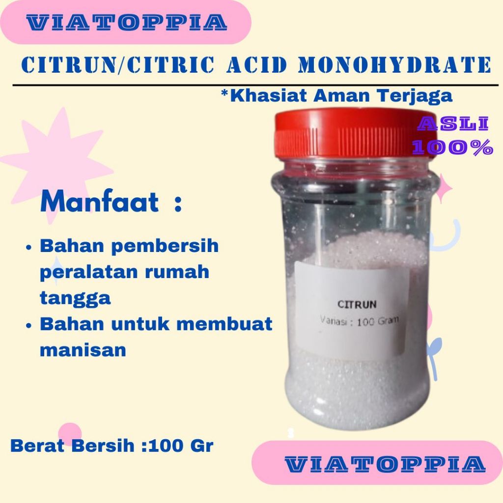 

CITRUN MONOHYDRATE//CITRID ACID KEMASAN TOPLES 100 GRAM