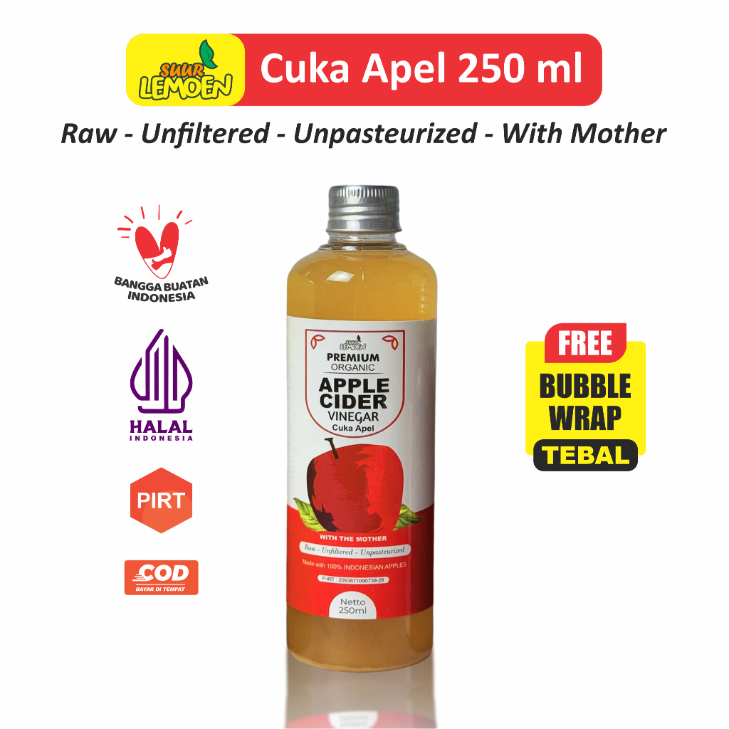 

SUUR LEMOEN Cuka Apel Apple Cider Vinegar 250ml CUKA APEL Organik With The Mother