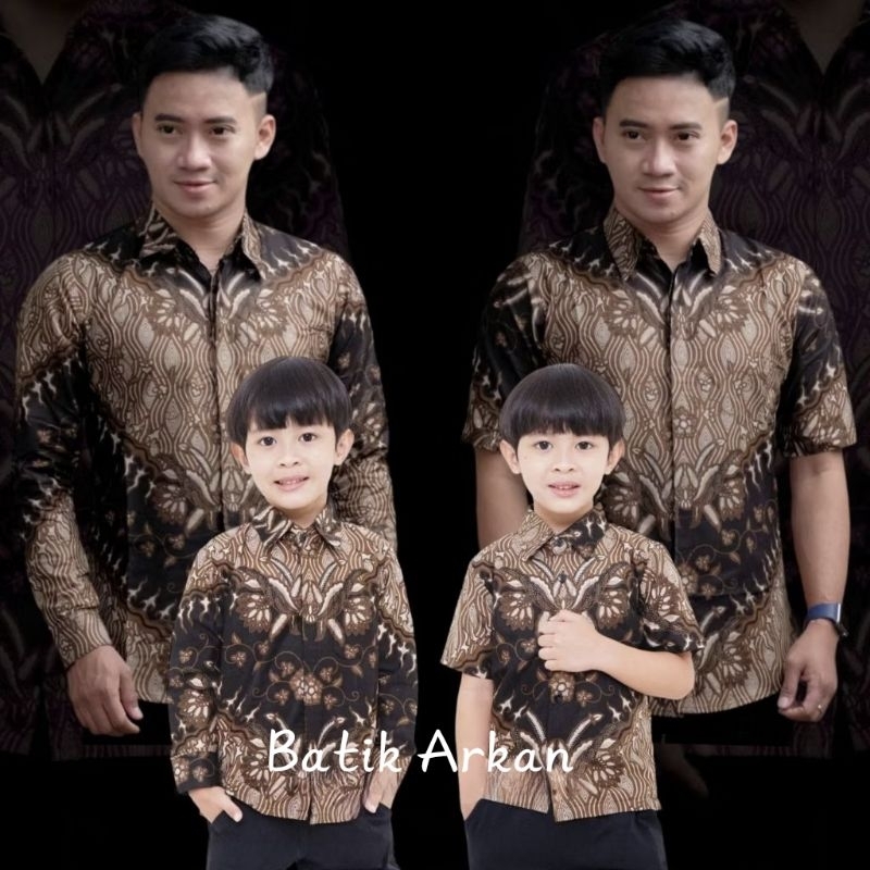 BAJU BATIK COUPLE AYAH DAN ANAK LAKI-LAKI MOTIF KERIS COKLAT / BATIK COUPLE KELUARGA